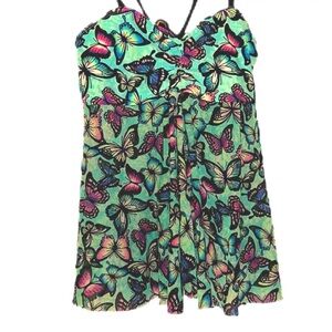 BUTTERFLY MESH CRISS CROSS TANK TOP TANKINI TEAL AQUA